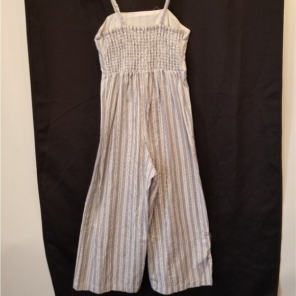Japna White & Blue Stripe Cotton High Rise Crop Leg Jumpsuit Juniors Size XS - Picture 10 of 11